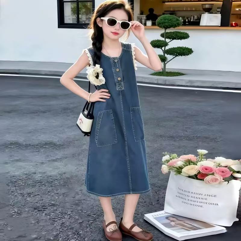 女童牛仔背心裙2026新款夏季无袖中长裙休闲蓝色连衣裙儿童夏装
