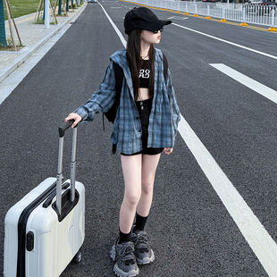 女童连帽防晒衬衫开衫外搭衬衣夏季轻薄外套宽松慵懒风休闲上衣潮