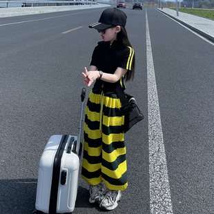 女童春季街舞套装2025新款时尚休闲运动裤子女孩学生夏天短袖T恤