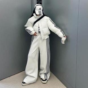 女童三条杠棉服2025新款洋气儿童春季加厚休闲运动服大童冬装外套