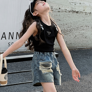 女童短裤夏季薄款女孩夏装2026新款儿童裤子夏款女大童破洞牛仔裤
