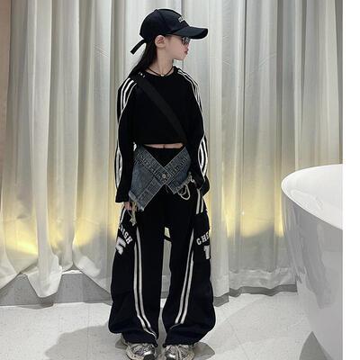 女童2026秋冬美式拼接牛仔条纹