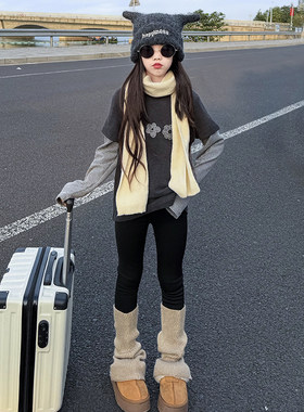 女童黑色加绒打底裤秋冬新款