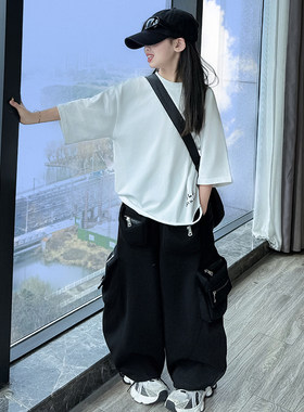女童春夏潮酷T恤工装裤两件套