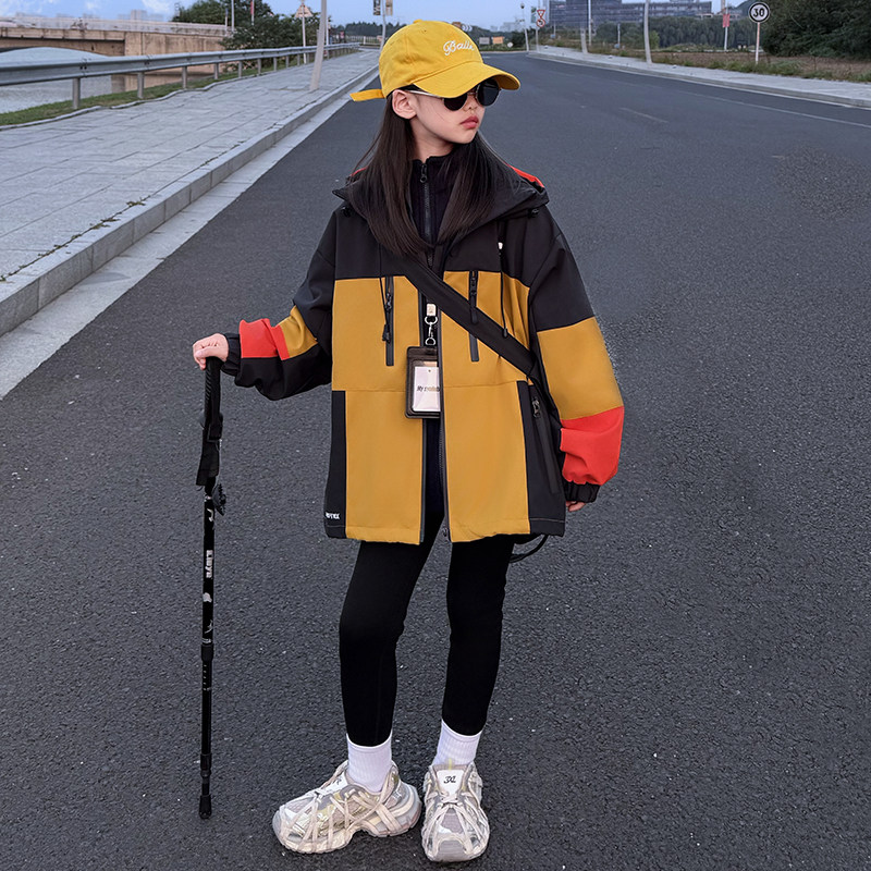 女童韩系拼色秋冬季加厚冲锋衣2025新款女孩冬装潮流时尚连帽外套,童装/婴儿装/亲子装,儿童冲锋衣,淘宝优惠券,粉丝福利购,淘宝优惠卷
