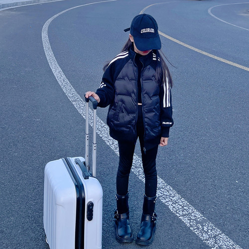 女童秋冬款羽绒服拼接外套