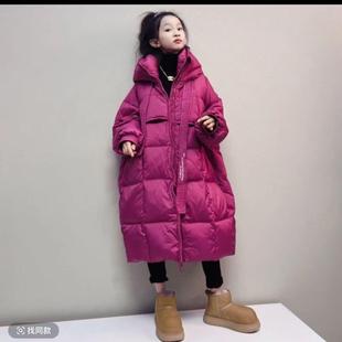 女童羽绒服冬季新款中大童亲子装过膝长款儿童白鸭绒加厚保暖外套