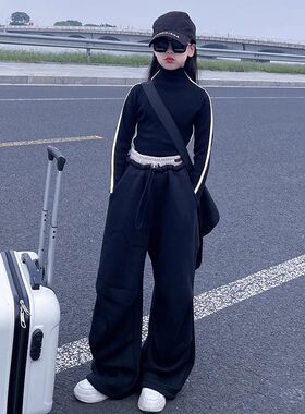 女童条绒宽松阔腿裤2025冬季