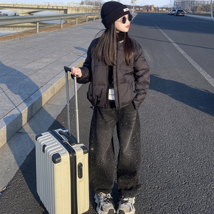 女童加绒裤子2025新款秋冬款儿童满天星烫钻阔腿女孩爆闪牛仔裤冬