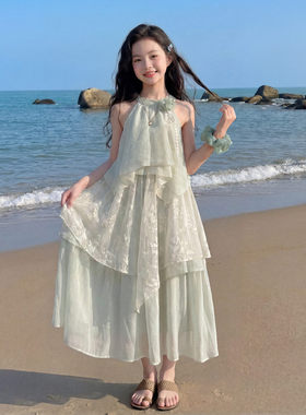 2026夏季女大童海边度假吊带裙
