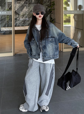 女童春秋短款宽松牛仔外套洋气