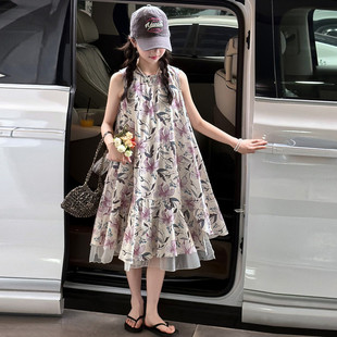 女童碎花连衣裙2026夏季无袖中裙田园风轻薄面料温柔气质森系裙子