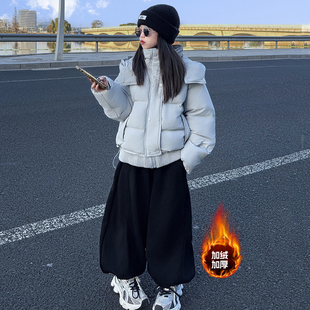 女童羽绒服短款连帽冬装2025新款洋气儿童保暖加厚白鸭绒防寒外套