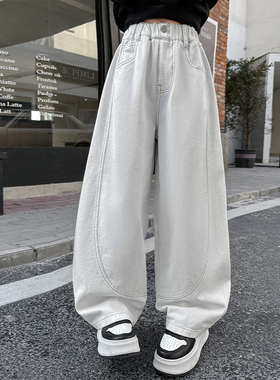 女童春装2025新款裤子洋气儿童韩版弯刀裤女大童春秋款白色阔腿裤