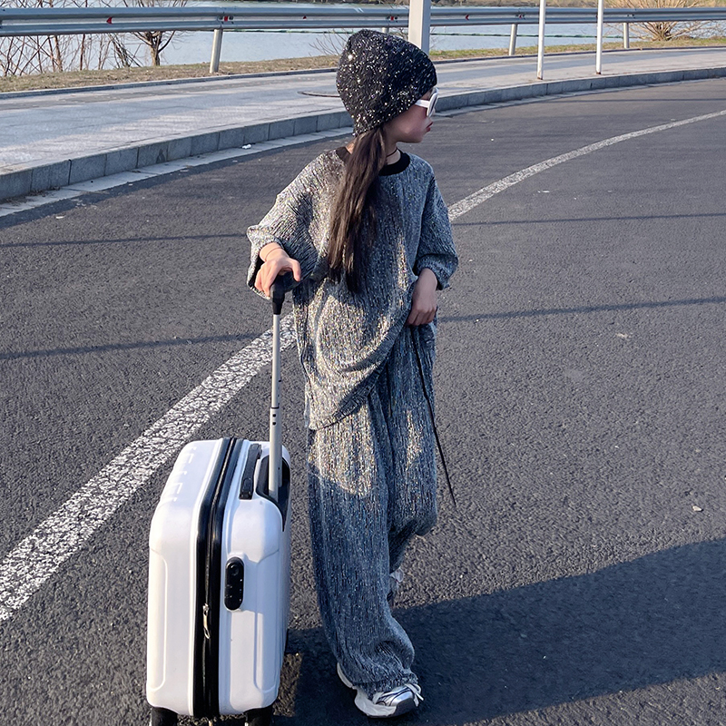 女童亮闪闪垂感休闲套装2025春夏新款大童烫钻T恤阔腿长裤两件套,童装/婴儿装/亲子装,套装,淘宝优惠券,粉丝福利购,淘宝优惠卷