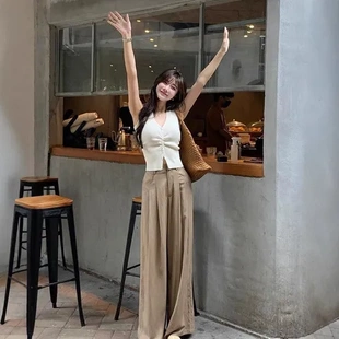 欲无袖 V领上衣女高级感坎肩t恤气质外穿 背心夏修身 纯冰丝针织法式
