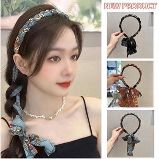 复古链条发箍宫廷缎面布艺压头发飘带绑发一体编发头饰气质慵懒呀