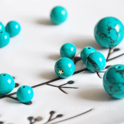 天然原矿优化蓝绿松石4-25mm圆珠散珠子DIY手工串珠手链配珠