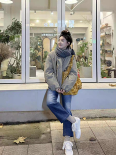 章若楠同款高级感简约宽松羽绒服小个子短款纽扣面包服加厚外套女