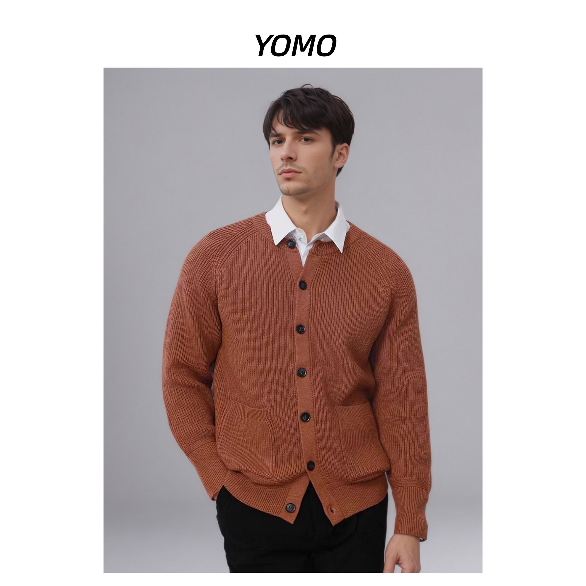 秋季男款圆领开衫男针织衫毛衫宽松休闲潮流外套黑色毛衣潮牌男士