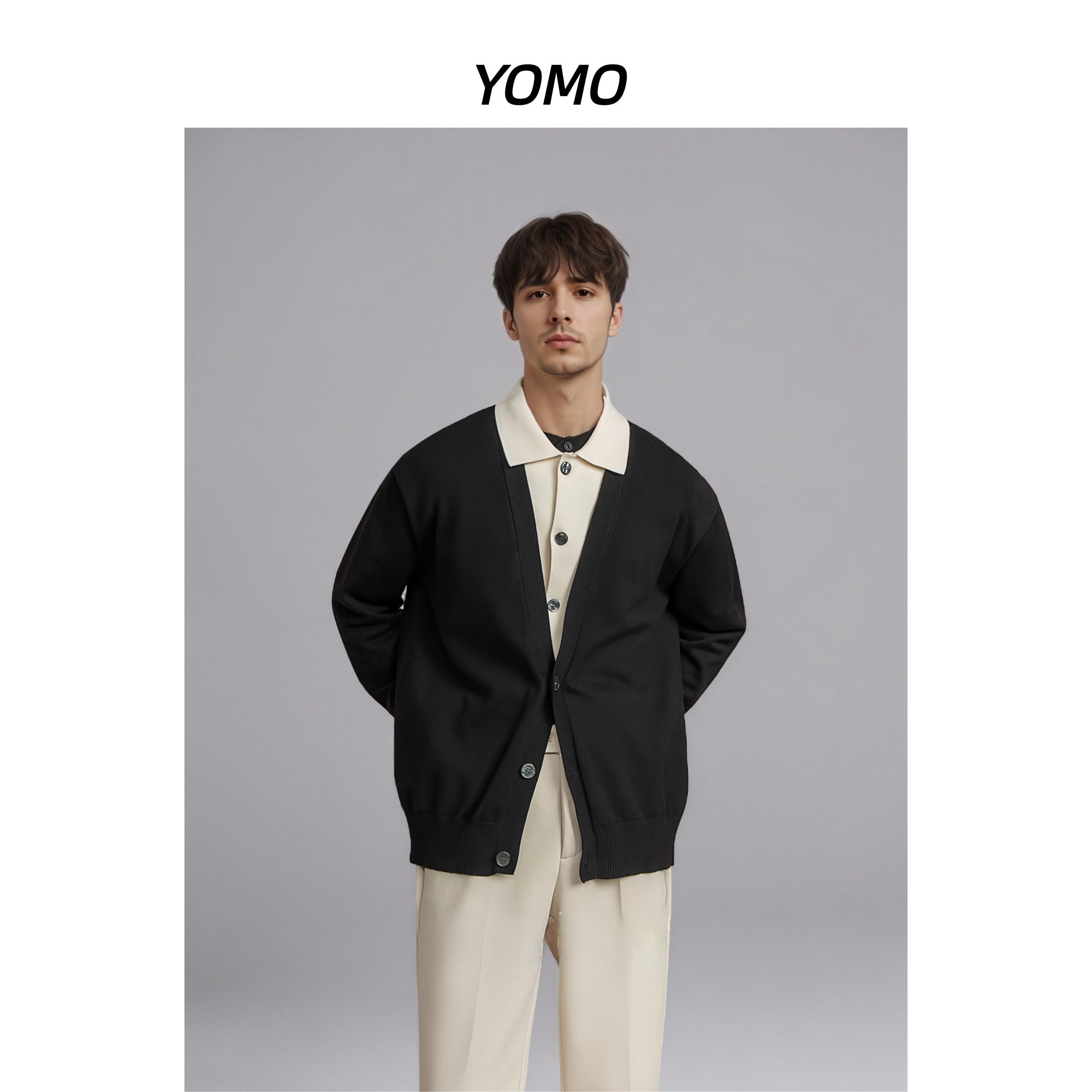 2025春季新款男士上衣轻商务假两件毛衣高端薄款撞色针织衫外套潮