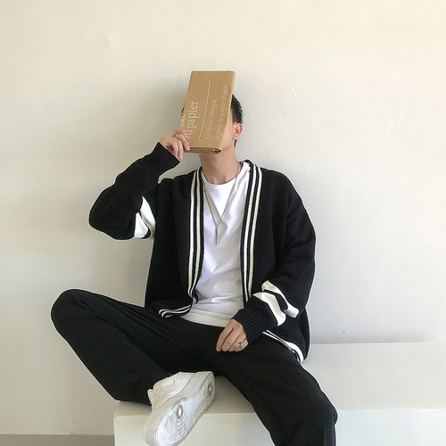 春秋新款情侣装撞色加厚开衫男士