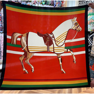 时尚洋气气质 马元素 高档春秋季手工卷边丝绒大方巾围巾披肩两用