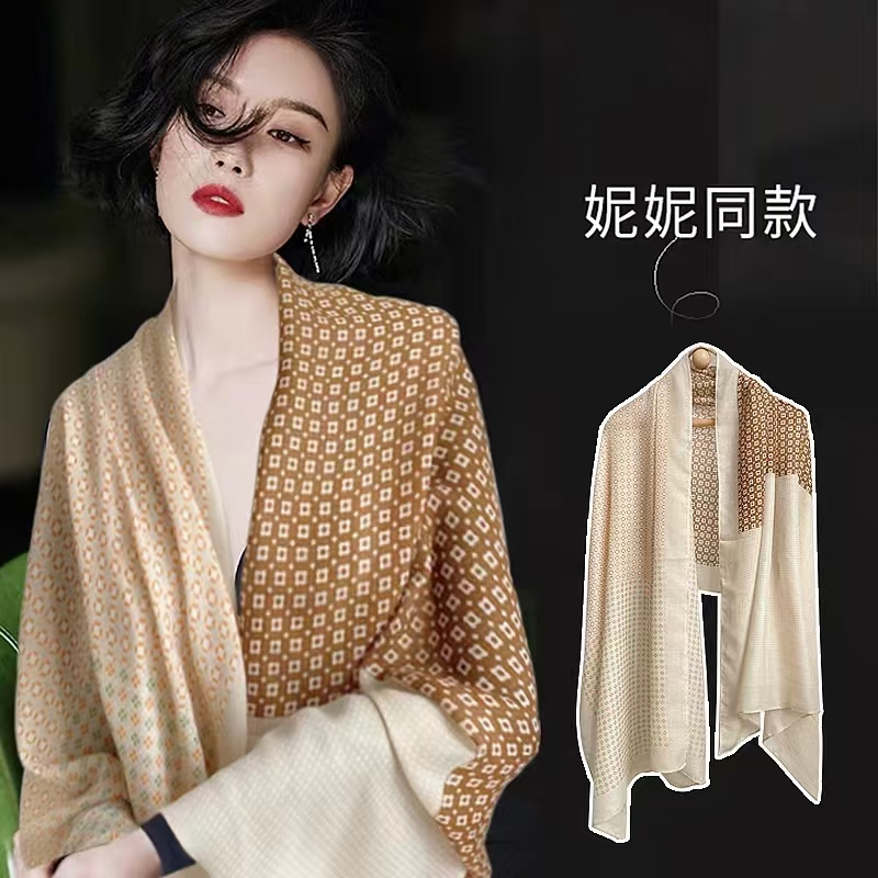 倪妮明星同款春秋棉麻围巾女丝巾