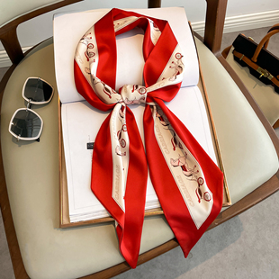 气质红色丝巾女士2025新款 高级感系脖子配饰 颈带长条围巾搭配衬衫