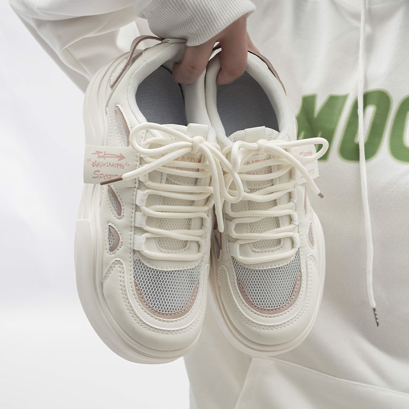 新款网面老爹鞋女2023夏季韩版松糕厚底系带轻便休闲跑步运动鞋女