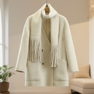 冬装首波【影】100绵羊毛围巾双排扣宽松双面呢大衣25冬新款外套