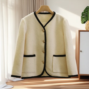 绵羊毛小香风包边设计感粗花呢外套007品牌折扣店25冬新款 度