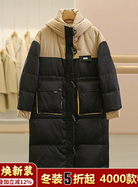 【韦】设计感撞色连帽宽松保暖羽绒服007品牌折扣店25冬休闲外套