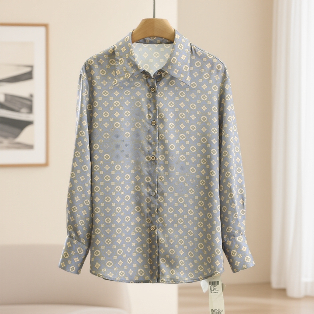 专柜价559【艾尔LS】韩版时尚花色通勤显瘦衬衫品牌撤柜25秋上衣