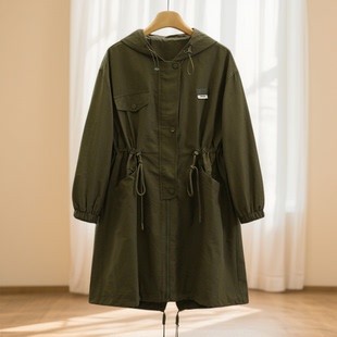 纯色连帽收腰显瘦风衣007品牌折扣店25秋新款 韩版 休闲外套 柚
