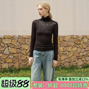 高领修身 时尚 显瘦蕾丝衫 007品牌折扣店25冬新款 女 打底衫 艾MX