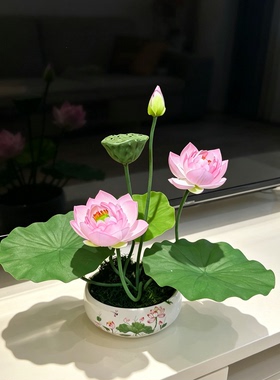 仿真荷花盆景装饰花佛堂供奉荷花