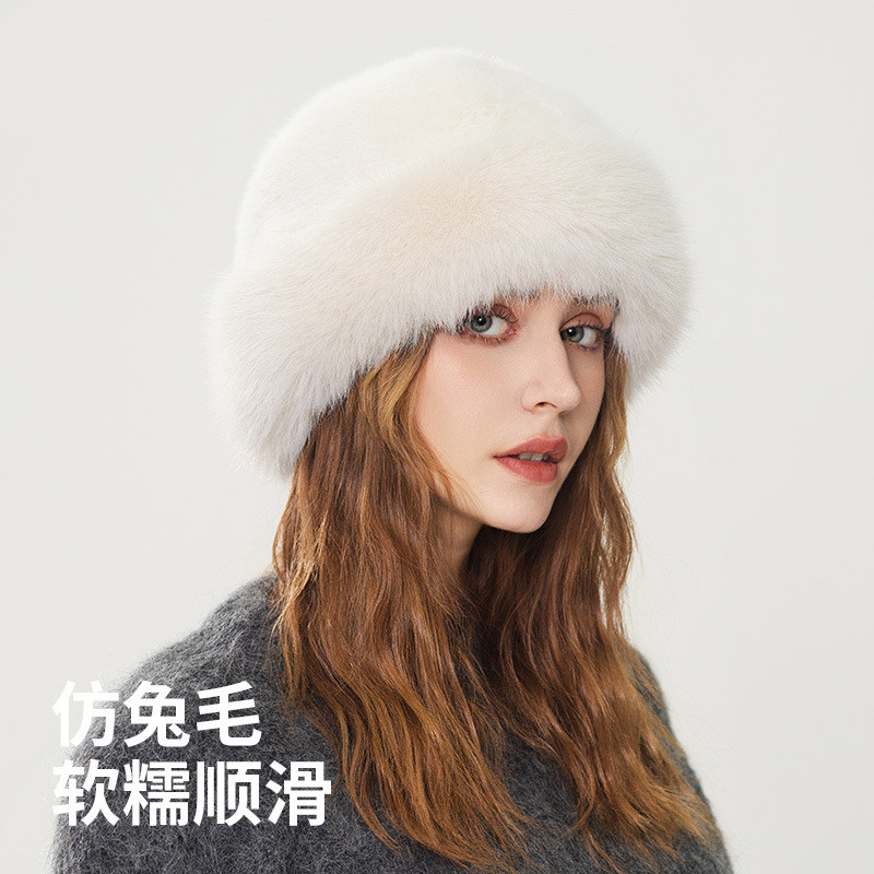 秋冬套头帽女毛绒渔夫帽韩版简约百搭加厚保暖盆帽纯色护耳蒙古帽