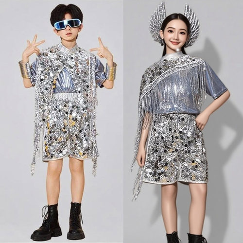 爵士舞女童服装亮片儿童街舞