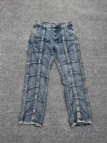 THUG CLUB Line Gob Denim Pants黑色蓝色立体脊骨直筒休闲牛仔裤