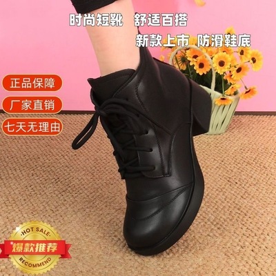 真皮英伦马丁靴女短靴系带粗跟