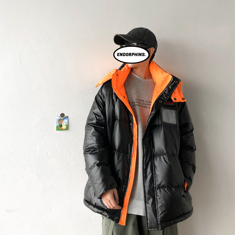 情侣加厚白鸭绒保暖拼接羽绒服宽松冬季连帽潮流2018/图片