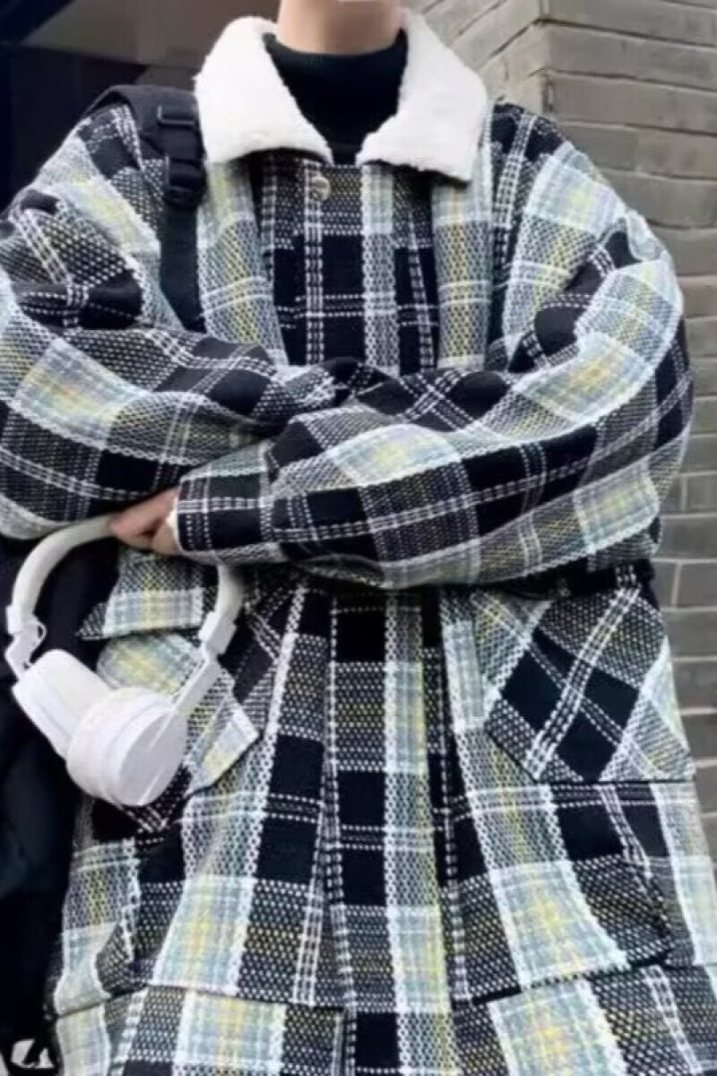 1506/MYG011/P54翻领羊羔毛棉衣男士宽松复古格子百搭潮流2,男装棉衣,星座1506-1