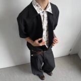 1506-1/C226171/P48黑色衬衣男夏季酷帅凉爽工装上衣，男装衬衫，星座1506-1