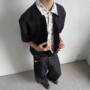 1506-1/C226171/P48黑色衬衣男夏季酷帅凉爽工装上衣图片