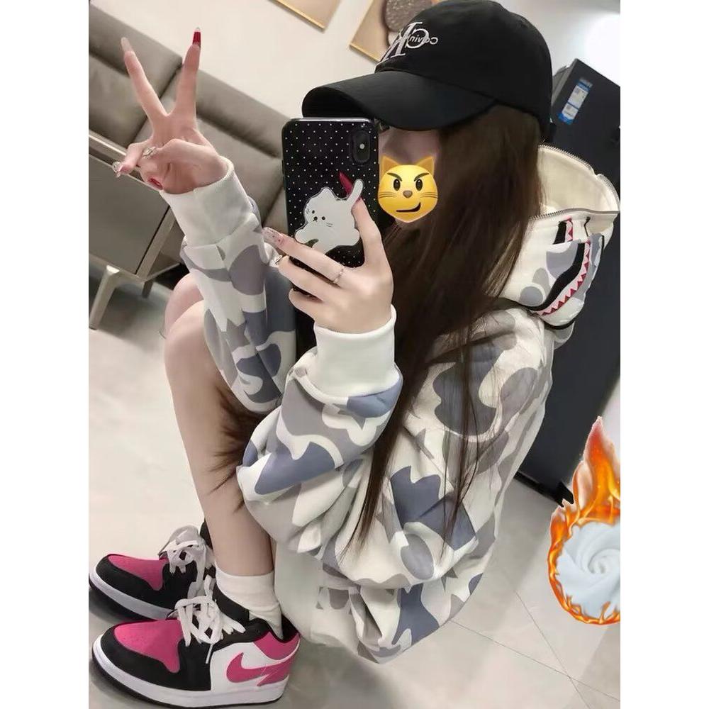 1506/W99591/P60灰色迷彩鲨鱼连帽开衫卫衣秋冬季男女情侣款1,男装卫衣,星座1506-1