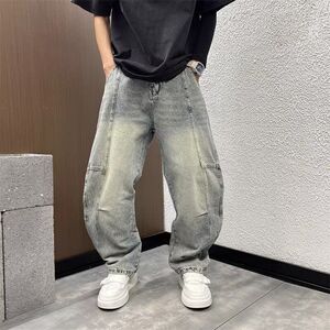 1506-1/KK8801/P54夏季新款拼接直筒宽松牛仔裤男图片