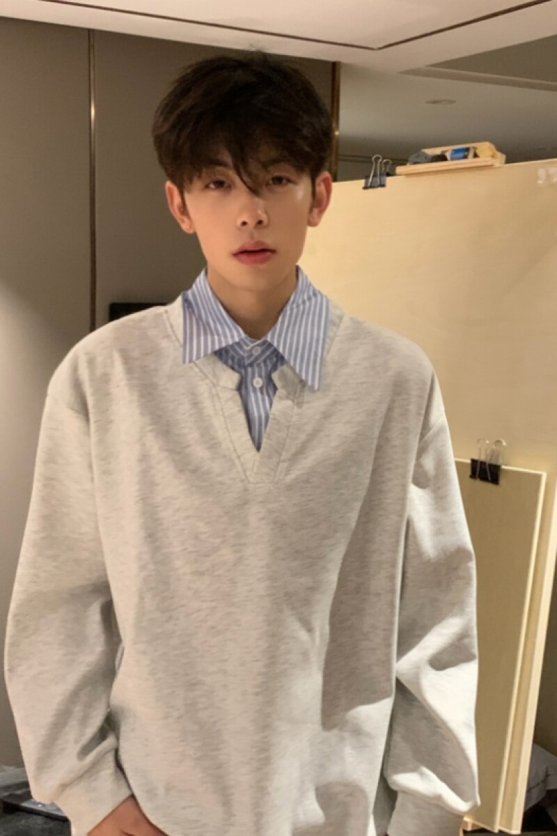 1506-1/WQ1041/P44复古假两件拼接翻领卫衣男,男装卫衣,星座1506-1