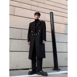 1506/F3491/P89英伦风西装领毛呢大衣男女秋冬季中长款风衣外套1
