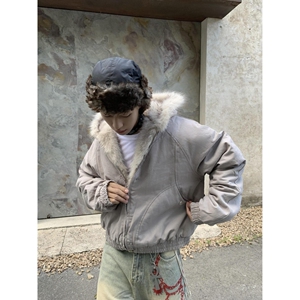 1506/M99251/P89美式复古短款连帽毛领棉服女冬派克服棉衣外套1图片